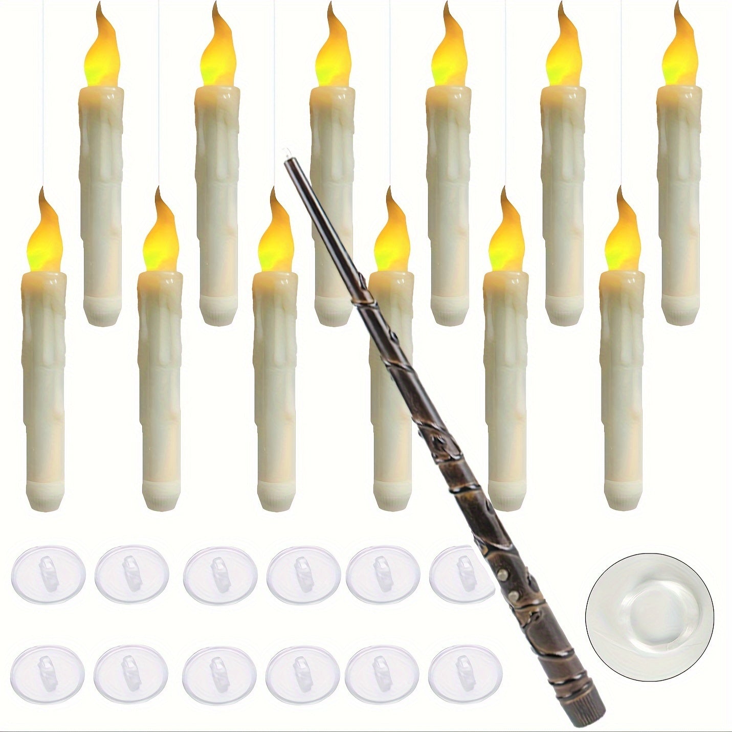 12pcs Floating Candles, Harry Wand-Inspired Remote-Controlled LED Lights, Plastic Taper Candles For Proposals, Birthdays, Party Ceiling Decor, Halloween-Themed Room Ambiance