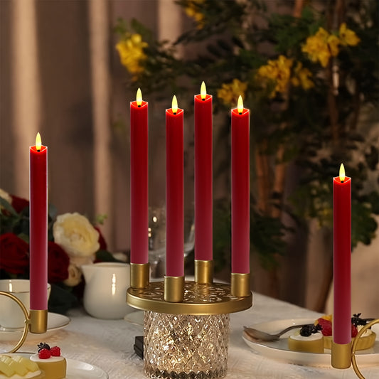 2/3/6pcs Red Real Wax Flameless Cone Candles, 9.6" 3D Wick Led Battery Operated Candle with Remote Control for Restaurant Table and Wedding Christmas Halloween Decoration