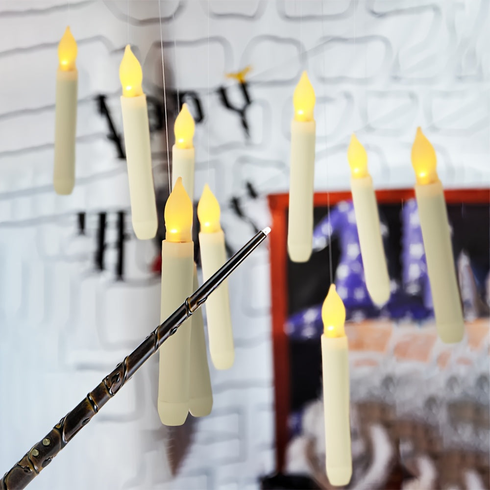 12pcs Floating Candles, Harry Wand-Inspired Remote-Controlled LED Lights, Plastic Taper Candles For Proposals, Birthdays, Party Ceiling Decor, Halloween-Themed Room Ambiance