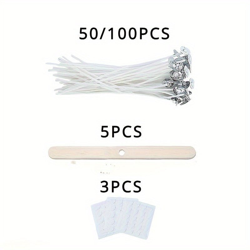 Cotton Candle Wicks Value Pack with Holders and Glue Dots for DIY Candles, 100pcs Kit - PureShop