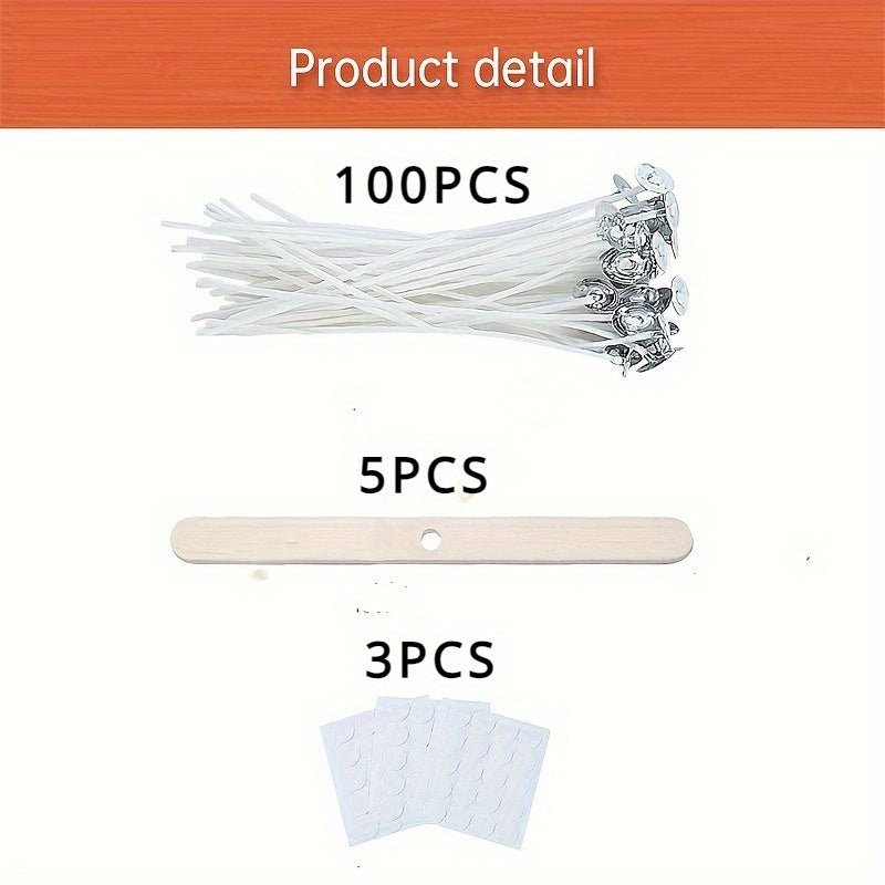 Cotton Candle Wicks Value Pack with Holders and Glue Dots for DIY Candles, 100pcs Kit - PureShop