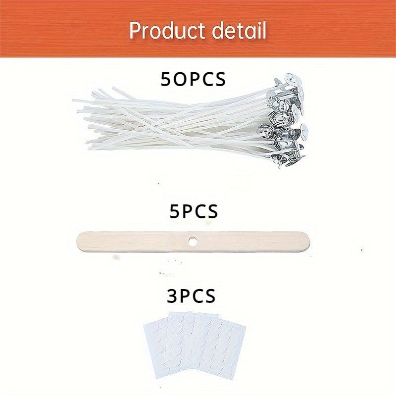 Cotton Candle Wicks Value Pack with Holders and Glue Dots for DIY Candles, 100pcs Kit - PureShop