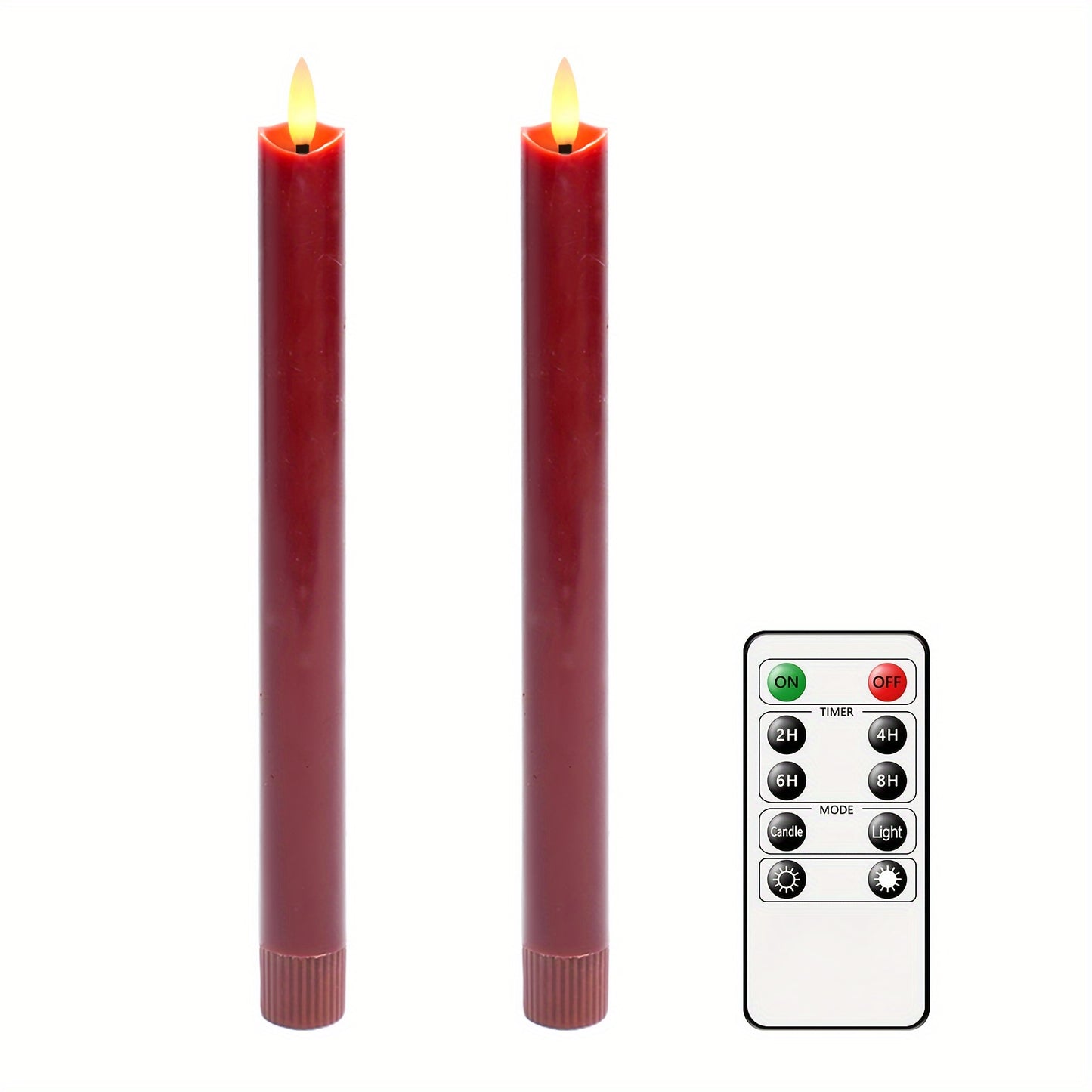 2/3/6pcs Red Real Wax Flameless Cone Candles, 9.6" 3D Wick Led Battery Operated Candle with Remote Control for Restaurant Table and Wedding Christmas Halloween Decoration