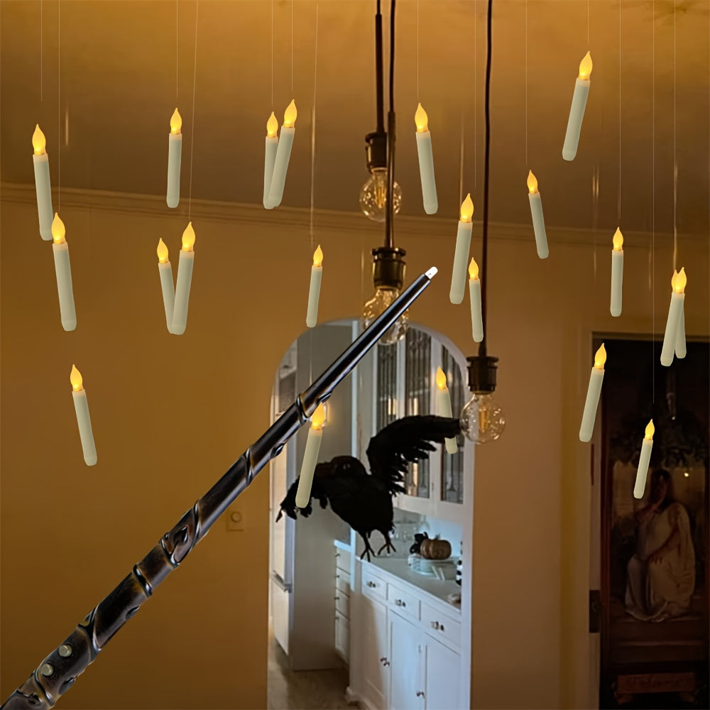 12pcs Floating Candles, Harry Wand-Inspired Remote-Controlled LED Lights, Plastic Taper Candles For Proposals, Birthdays, Party Ceiling Decor, Halloween-Themed Room Ambiance