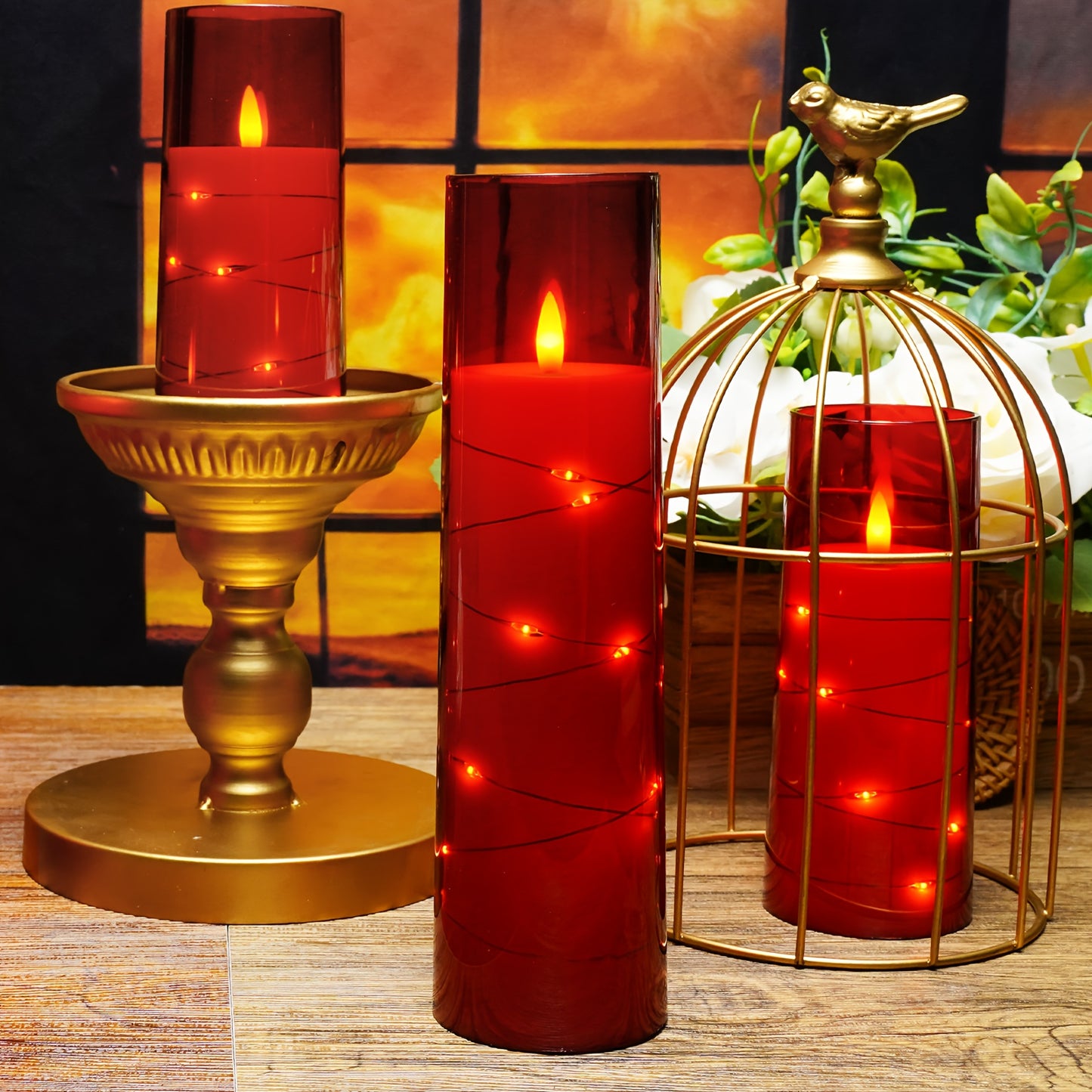 Flameless Candle Battery Powered, 5 Acrylic Flashing LED Candles With Remote Control, Flameless Column Candle With Recessed Star String, Home Decor Halloween Christmas Ambiance Wedding Décor