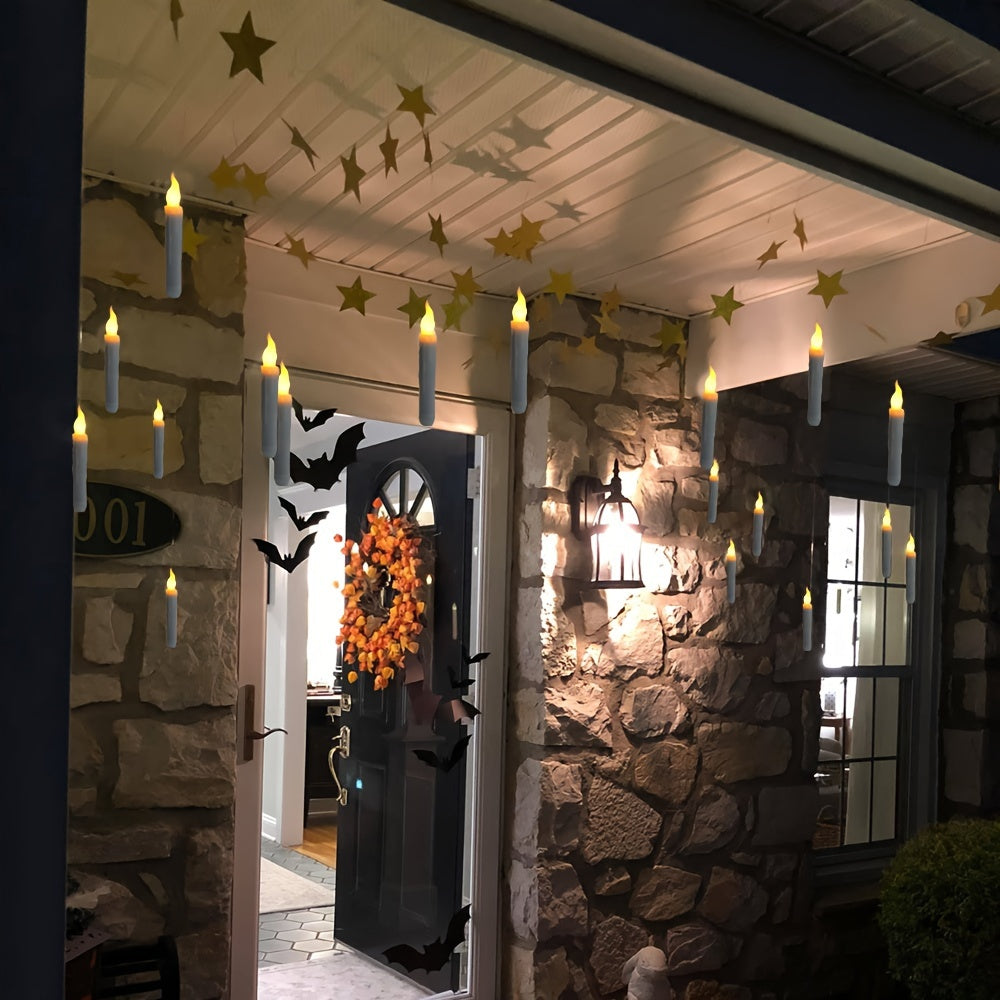 12pcs Floating Candles, Harry Wand-Inspired Remote-Controlled LED Lights, Plastic Taper Candles For Proposals, Birthdays, Party Ceiling Decor, Halloween-Themed Room Ambiance