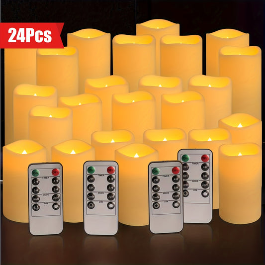 24 Indoor Outdoor Flameless Candles/set, LED Candles, With 4 Remote Controls And Timer (4 "high 5" "6" *2). 2"") Halloween Wedding Decoration, Home Decoration, Gift Giving, Battery Powered (no Plug)IP44