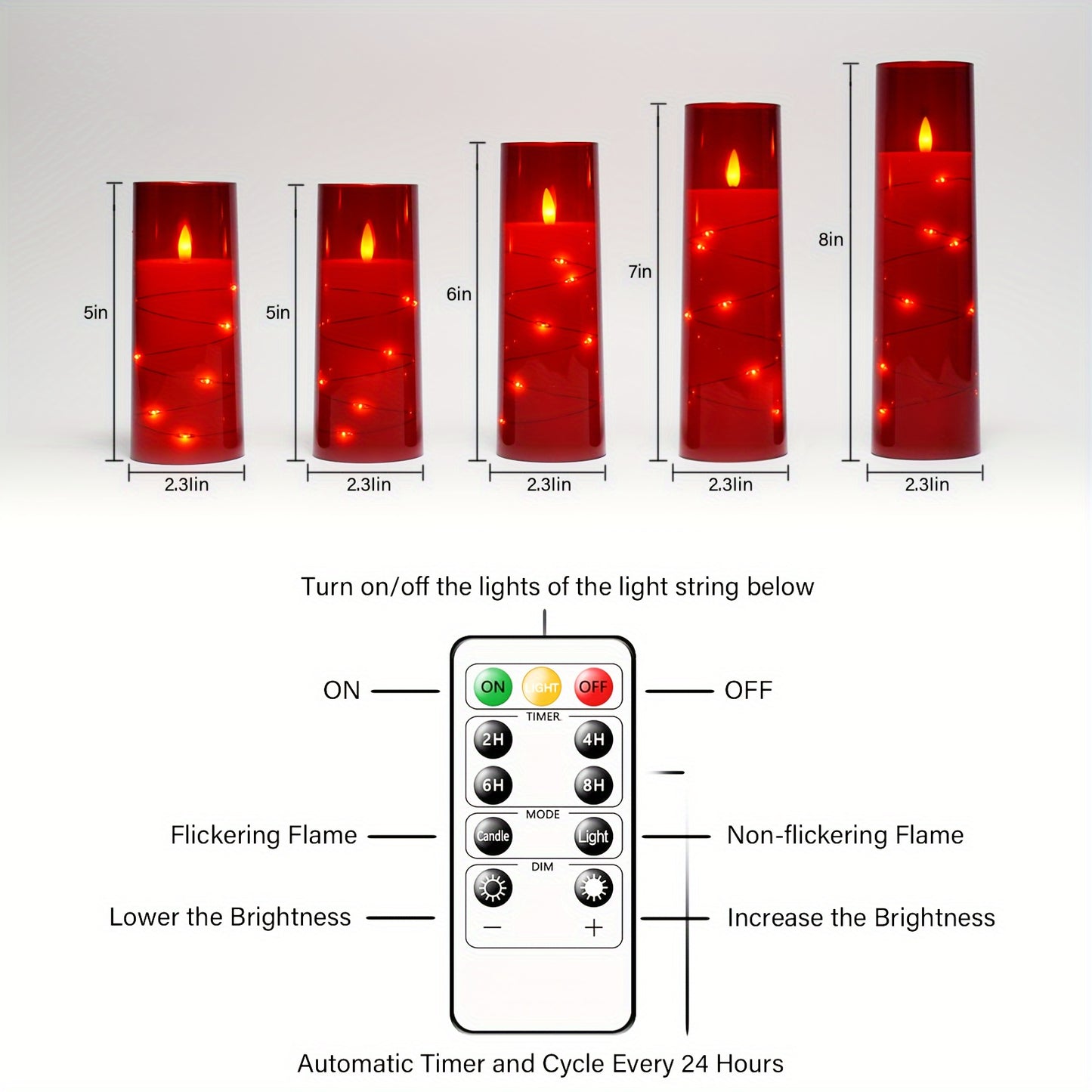 Flameless Candle Battery Powered, 5 Acrylic Flashing LED Candles With Remote Control, Flameless Column Candle With Recessed Star String, Home Decor Halloween Christmas Ambiance Wedding Décor