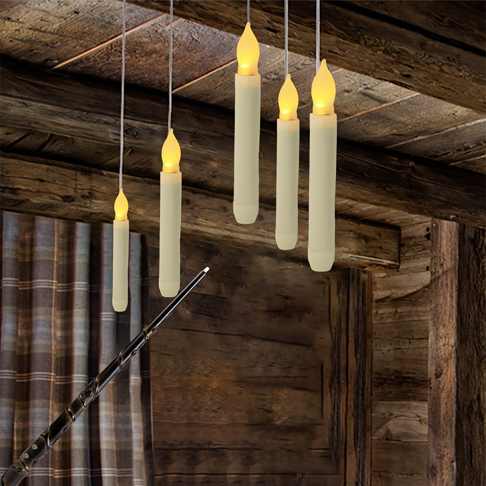 12pcs Floating Candles, Harry Wand-Inspired Remote-Controlled LED Lights, Plastic Taper Candles For Proposals, Birthdays, Party Ceiling Decor, Halloween-Themed Room Ambiance