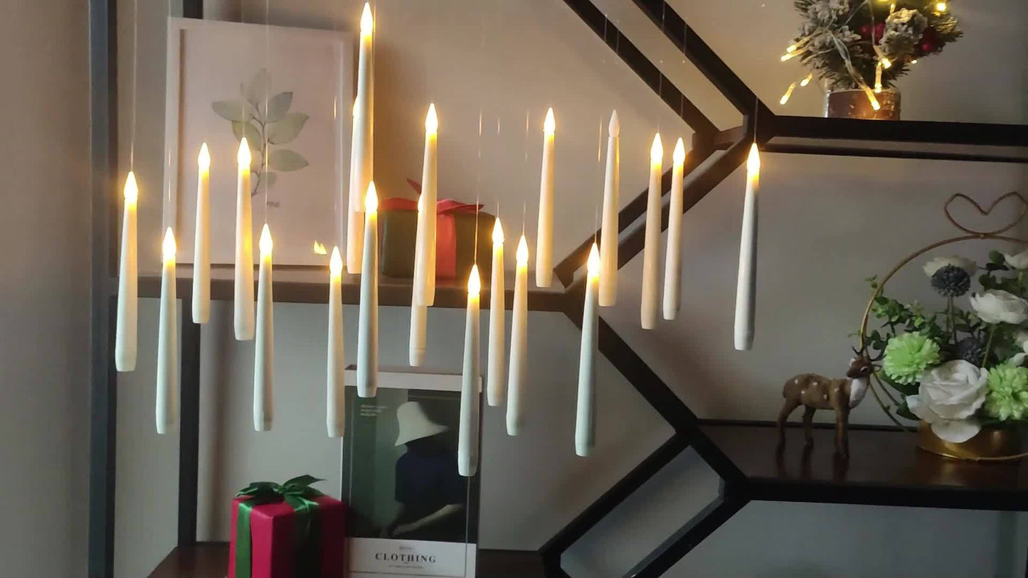 12pcs/20pcs Flameless Taper Floating Candles With Magic Wand Remote Timer, Battery Operated Hanging Window Candles Flickering, 6.7" LED Electric Candles For Dormitory Decor