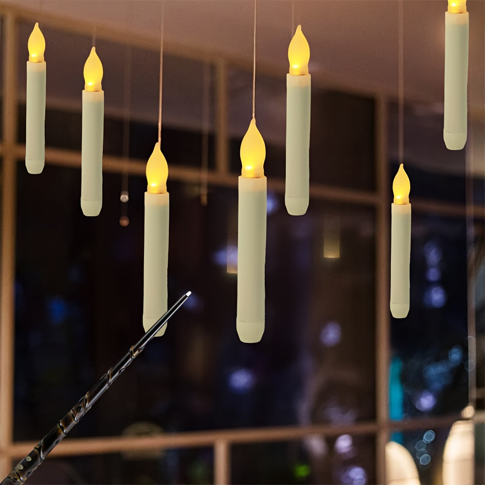 12pcs Floating Candles, Harry Wand-Inspired Remote-Controlled LED Lights, Plastic Taper Candles For Proposals, Birthdays, Party Ceiling Decor, Halloween-Themed Room Ambiance