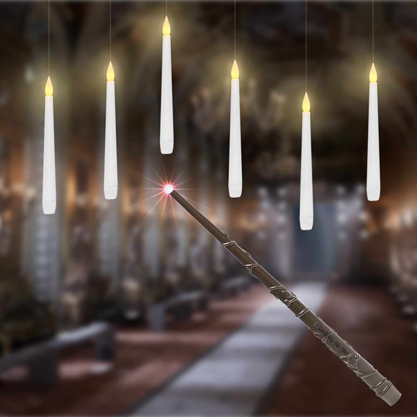 12pcs/20pcs Flameless Taper Floating Candles With Magic Wand Remote Timer, Battery Operated Hanging Window Candles Flickering, 6.7" LED Electric Candles For Dormitory Decor
