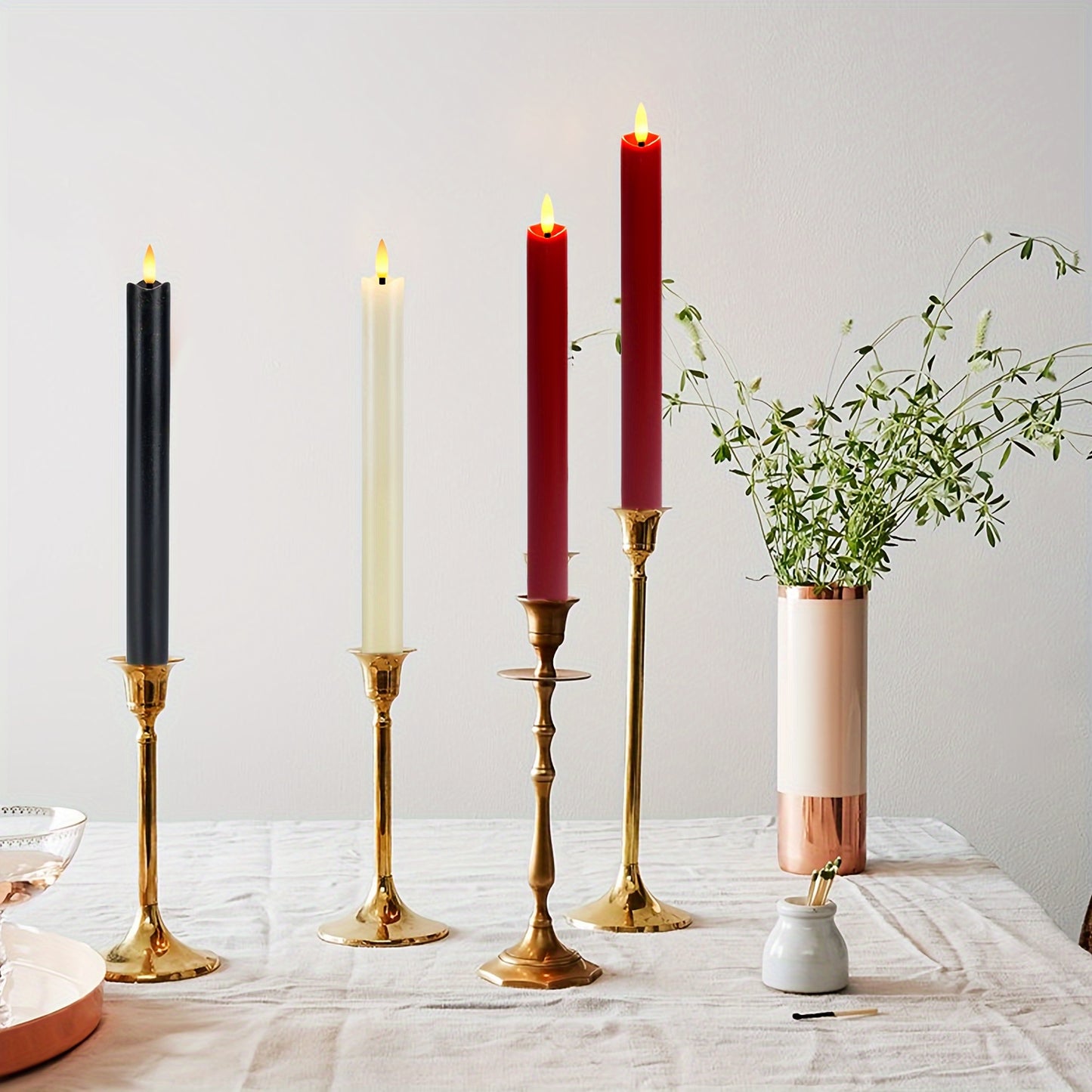 2/3/6pcs Red Real Wax Flameless Cone Candles, 9.6" 3D Wick Led Battery Operated Candle with Remote Control for Restaurant Table and Wedding Christmas Halloween Decoration
