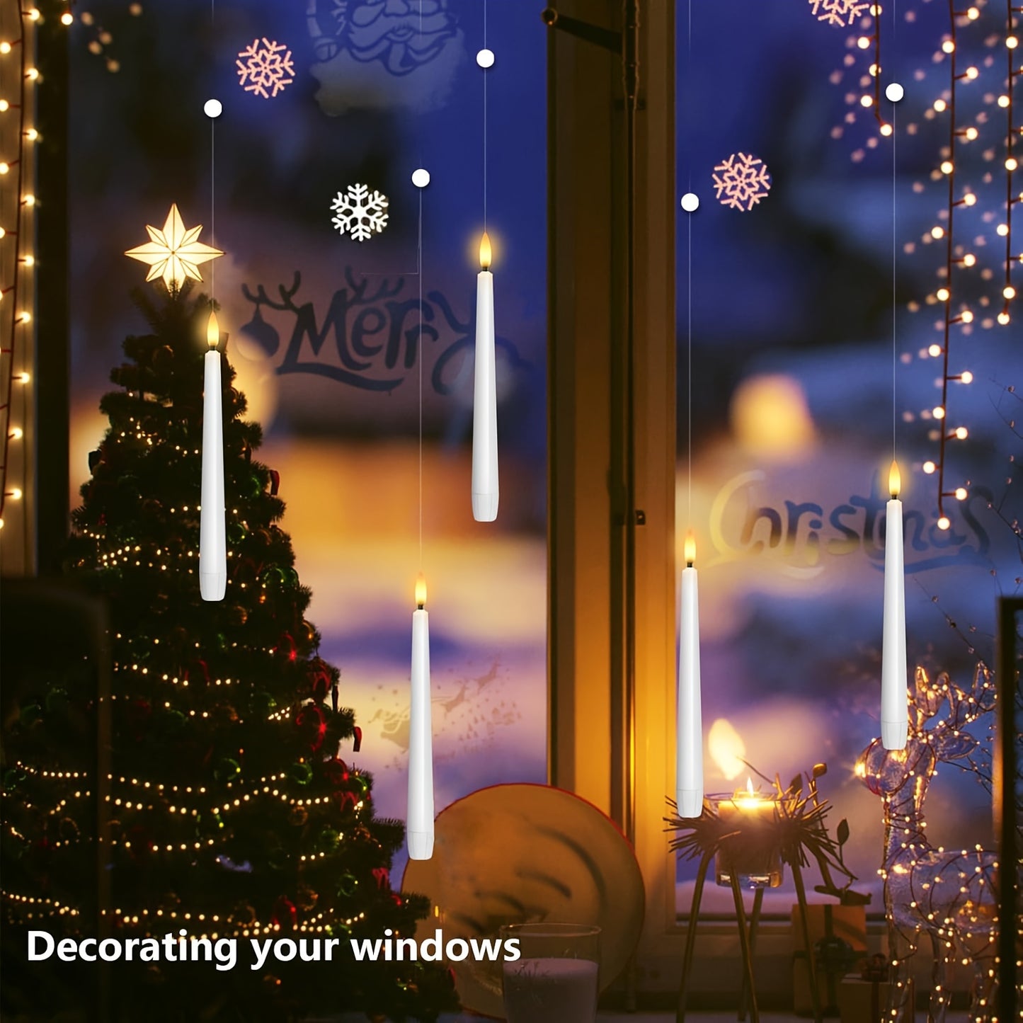 12pcs/20pcs Flameless Taper Floating Candles With Magic Wand Remote Timer, Battery Operated Hanging Window Candles Flickering, 6.7" LED Electric Candles For Dormitory Decor
