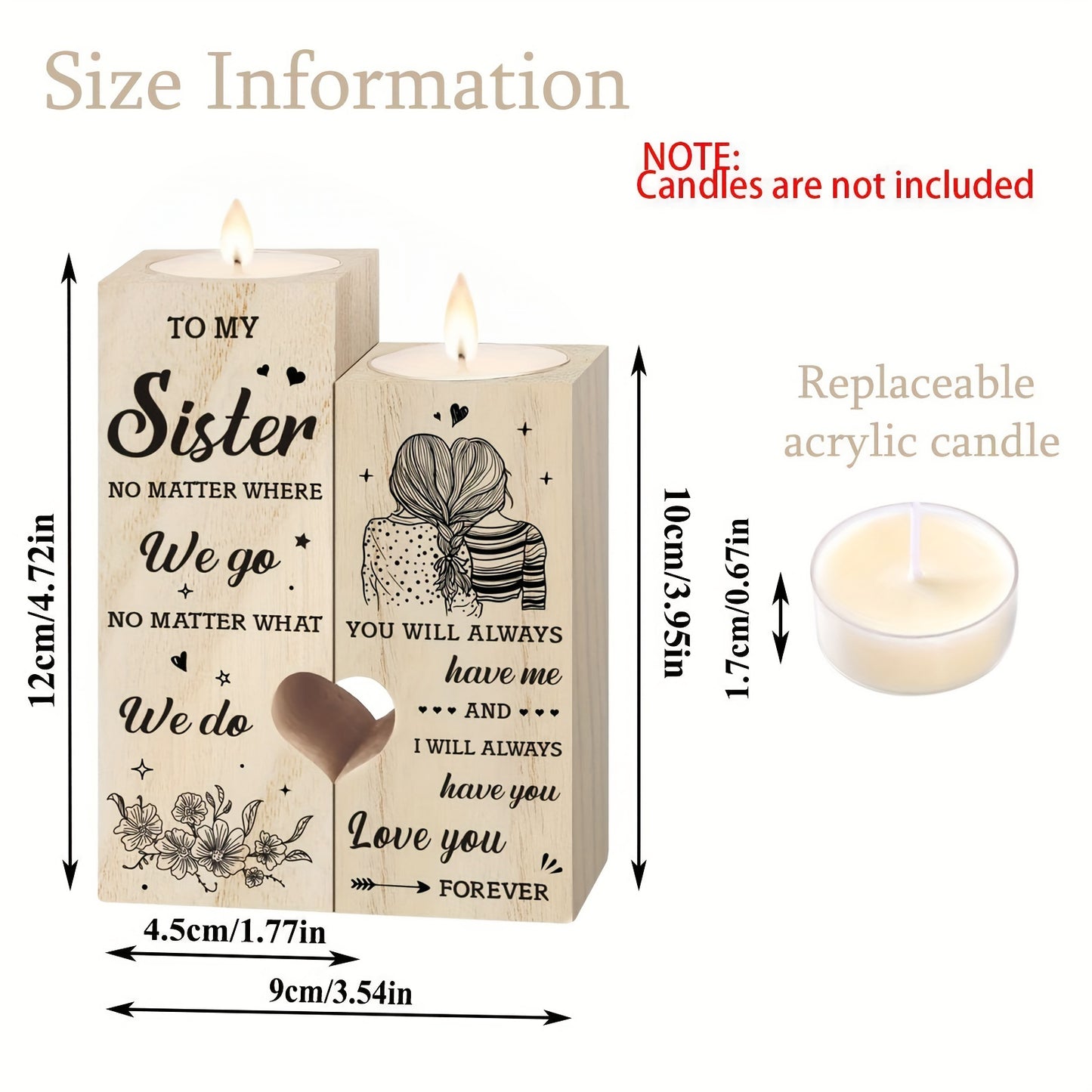 1pc Heart Shaped Candle Holders Gifts For Sister, Sister Birthday Gifts From Sister, Best Sister Gifts For Birthday Christmas Thanksgiving, Wedding, Thank You Gifts, Sister Gifts For Sister (no Candles)