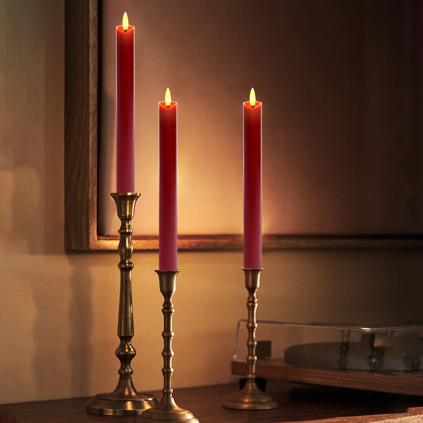 2/3/6pcs Red Real Wax Flameless Cone Candles, 9.6" 3D Wick Led Battery Operated Candle with Remote Control for Restaurant Table and Wedding Christmas Halloween Decoration