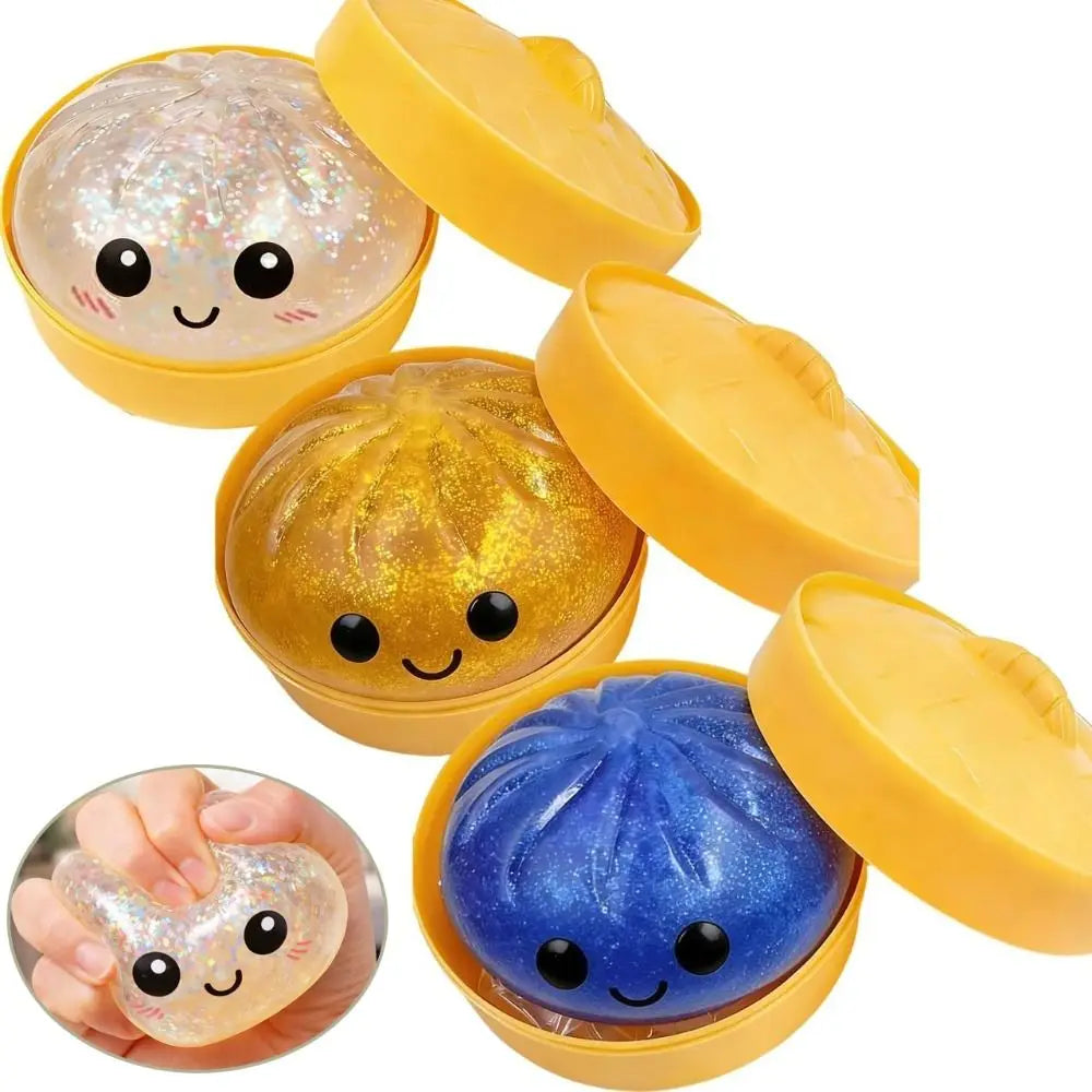 Glitter Dumplings Squishy Toy with Steamer Slow Resilience Squishy Toy Fidget Soft Stress Relief Sensory Ball