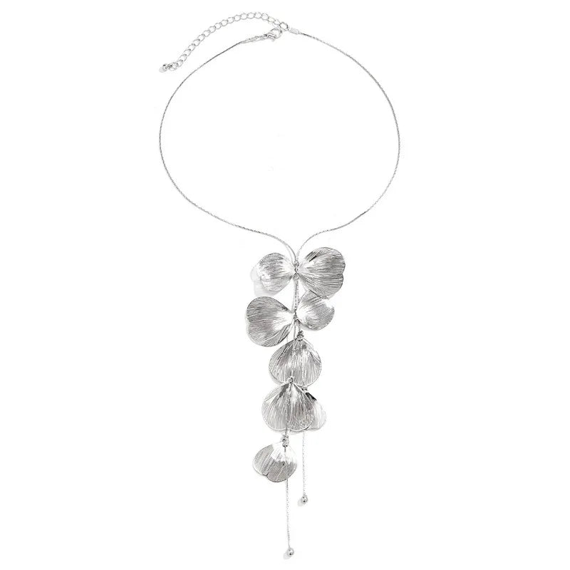 Luxury  Big Flower Leaf Tassel Necklace