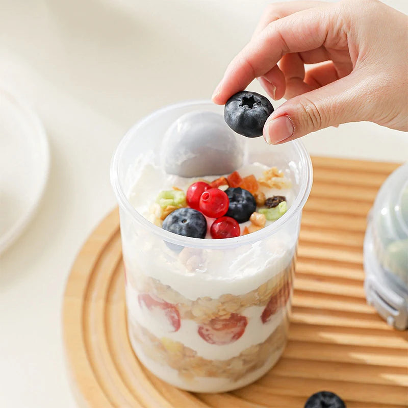 ❤Salad Cup Portable Light Meal Cup, Vegetable Snack Fresh-Keeping Double-Layer Cup With Fork And Spoon Yogurt Cup