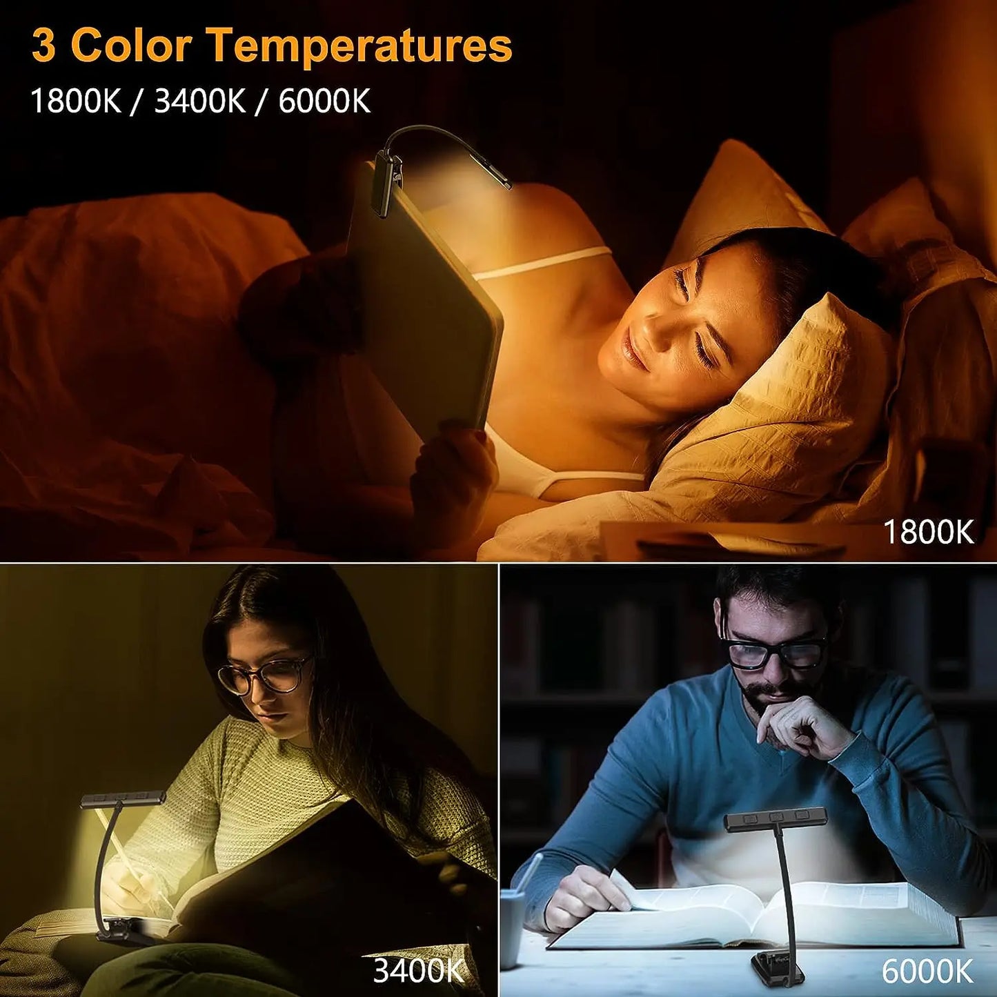 LED Book Light Reading Light Eye Caring Clip-on USB Rechargeable