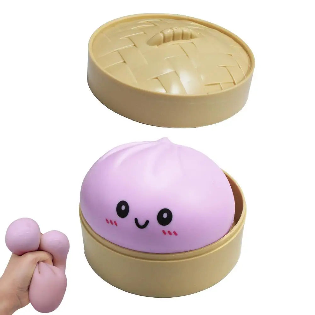 Colorful Dumpling Squishy Stress Relief Balls with Steamer Reusable Rebound Squeeze Reliever Toys Dough Ball  Home Office Gifts