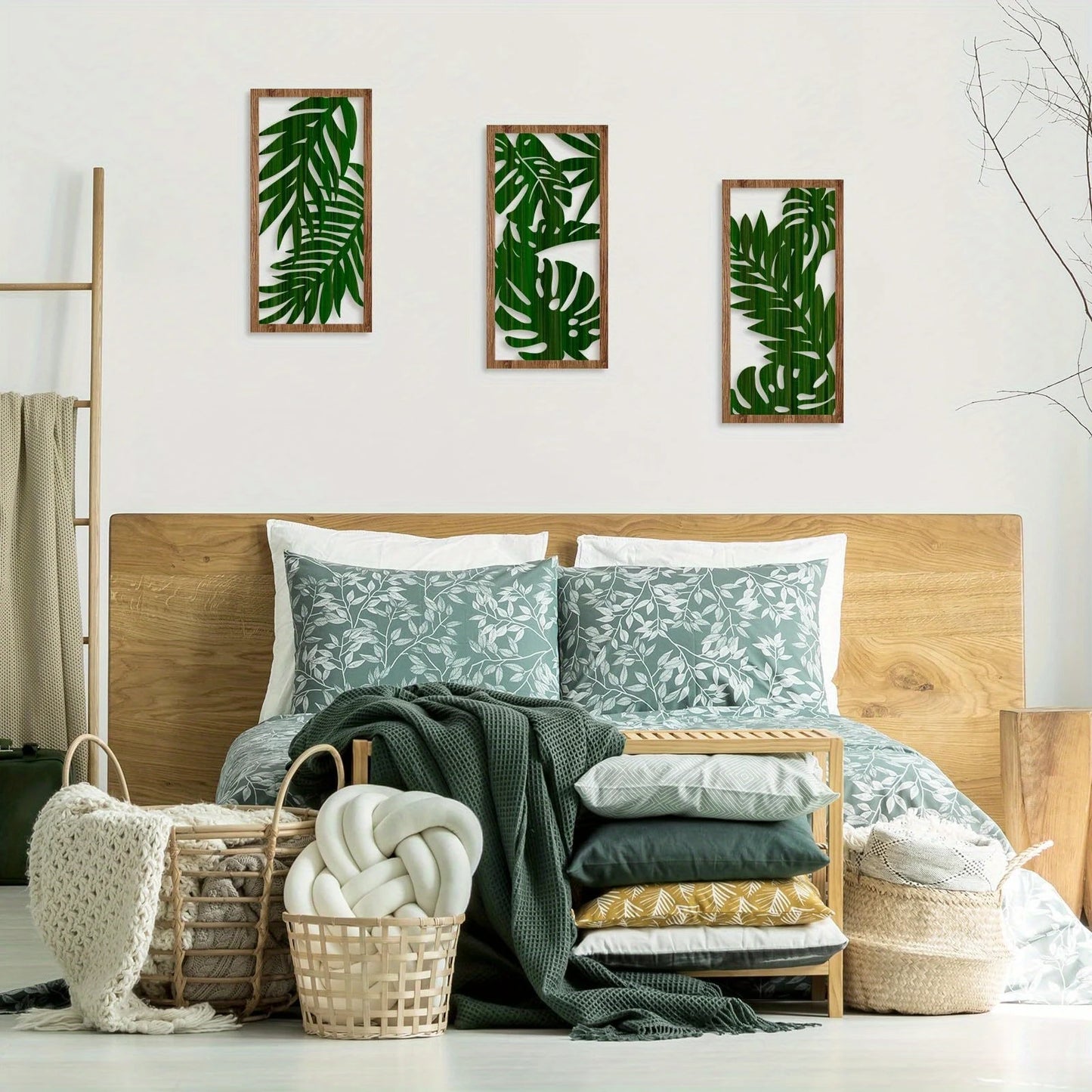 3pcs 40cmX20cmBoho style Hollow Wood Retro Rustic Leaf Pattern Wall Hanging Art Living Room Bedroom Wall Hanging Home Decoration