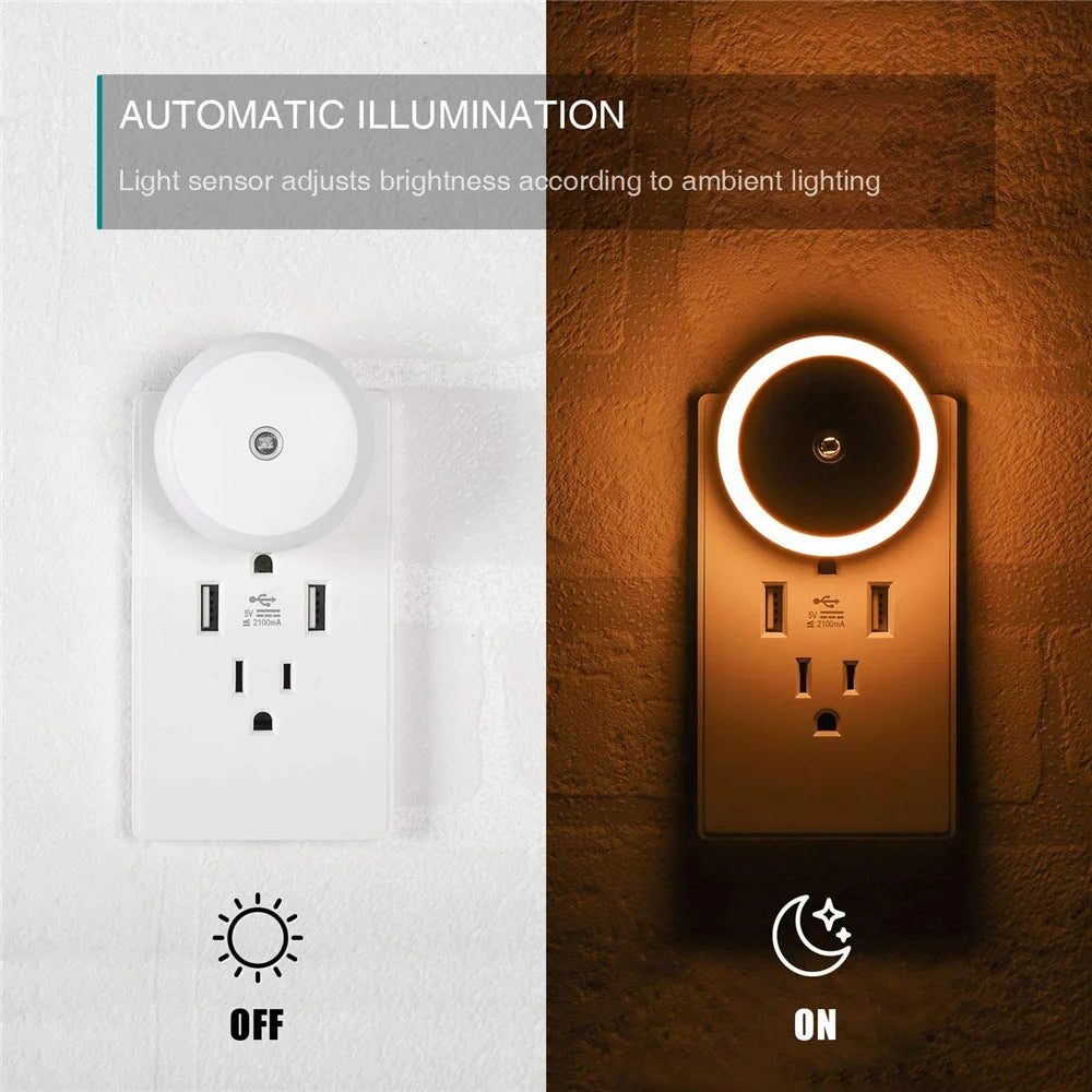 LED Night Light Smart Night Sensor Round Plug in Wall Night