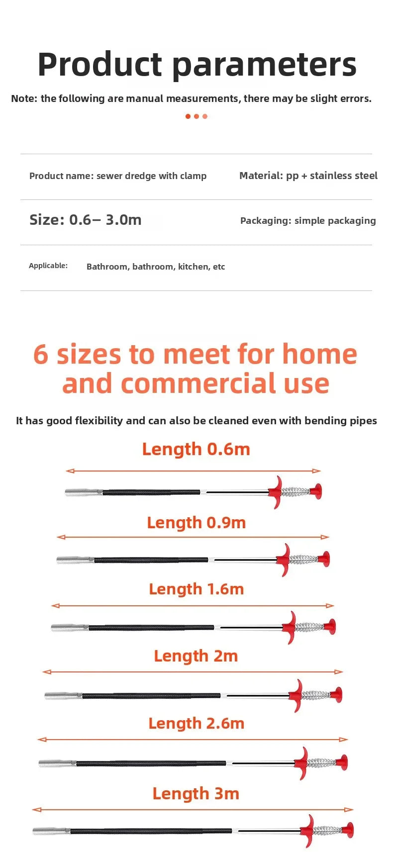 Opens Clogging of Sewage Pipe Cleaning Tool Drain Unclogger Professional Pipe Plunger Drain Clog Remover Clogged Toilet Cleaner