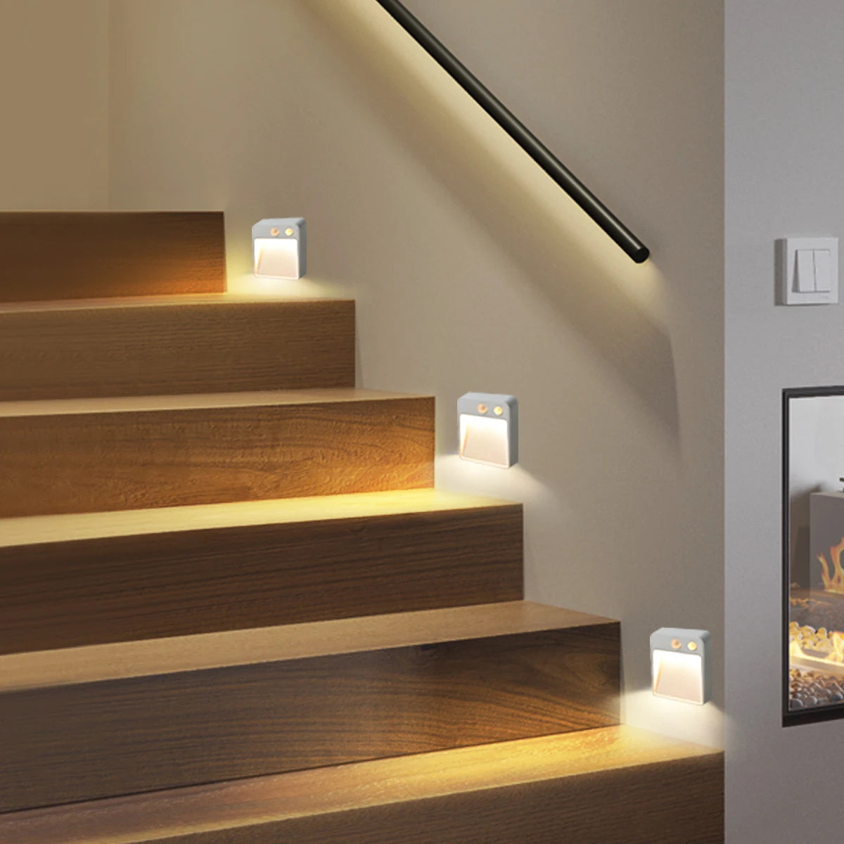 AA Battery Powered Wall Lamp, PIR Motion Sensor, Auto On, Off, Cabinet, Stairs Lighting