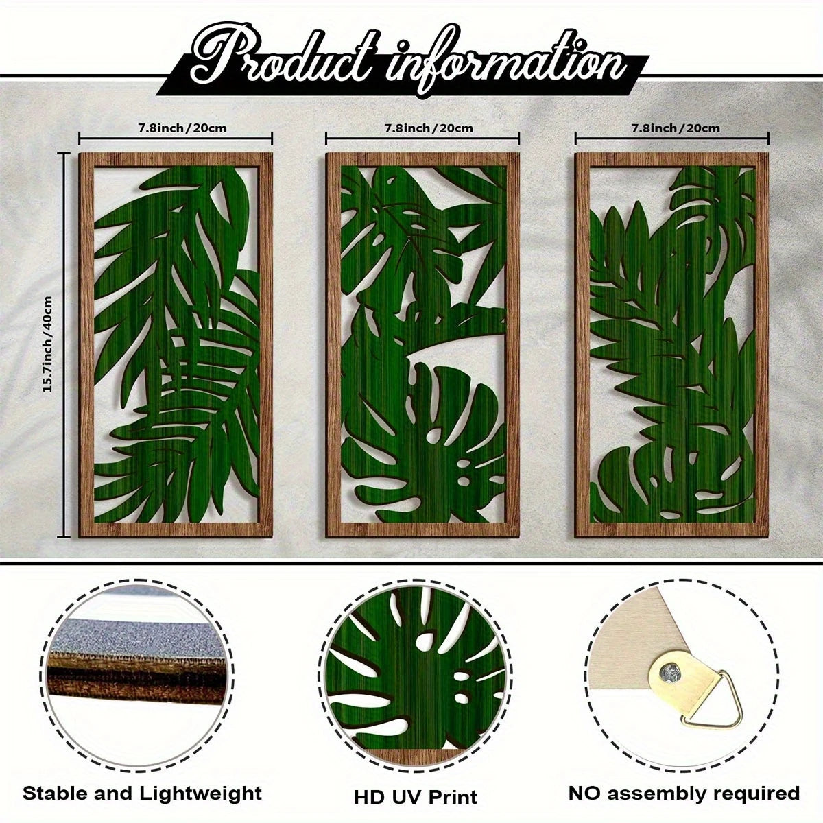 3pcs 40cmX20cmBoho style Hollow Wood Retro Rustic Leaf Pattern Wall Hanging Art Living Room Bedroom Wall Hanging Home Decoration