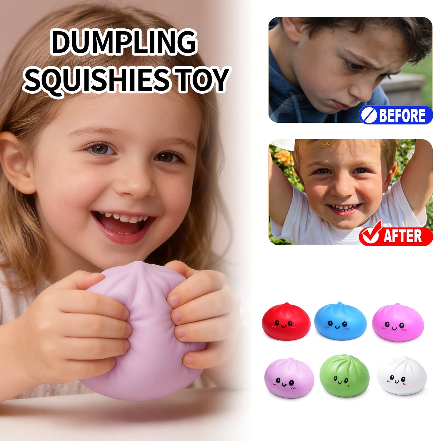 Squishy Dumpling Stress Relief Toy Anti-Anxiety Reduce Pressure Reusable Colorful Realistic Toys Cute Dumpling Soft Fidget Toy