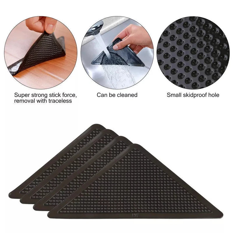 1-5set  Triangle Non Slip Rug Grippers Reusable Anti Slip Carpet Pads Rug Corner Gripper For Tile Floors Carpets Corners Mat