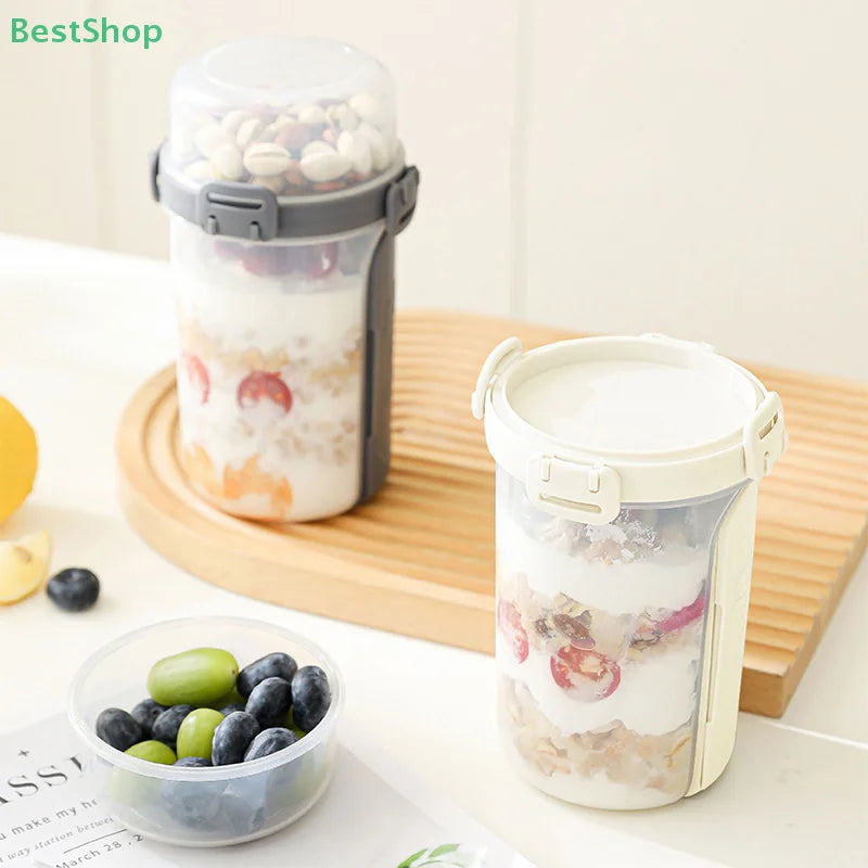 ❤Salad Cup Portable Light Meal Cup, Vegetable Snack Fresh-Keeping Double-Layer Cup With Fork And Spoon Yogurt Cup
