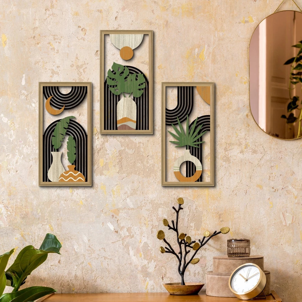 3pcs 40cmX20cmBoho style Hollow Wood Retro Rustic Leaf Pattern Wall Hanging Art Living Room Bedroom Wall Hanging Home Decoration