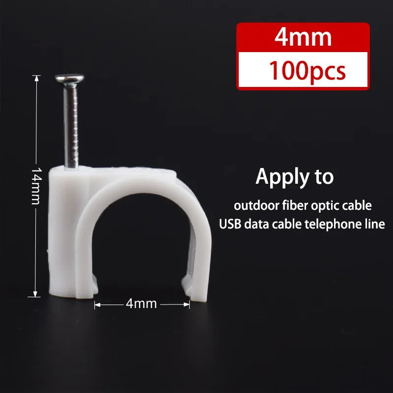 100pcs Cable Clips 4/6/8/10/12/14/16/20mm Cable Wire Clips Nail In Cable Clips Cable Tacks Coaxial Nail Clamps Nails For Cords