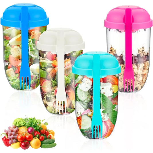 Salad Cup with Lids and Fork Salad Shaker Container for Lunch Keep Fit Food Dressing Cup for Breakfast Meal Vegetable Fruits Cup