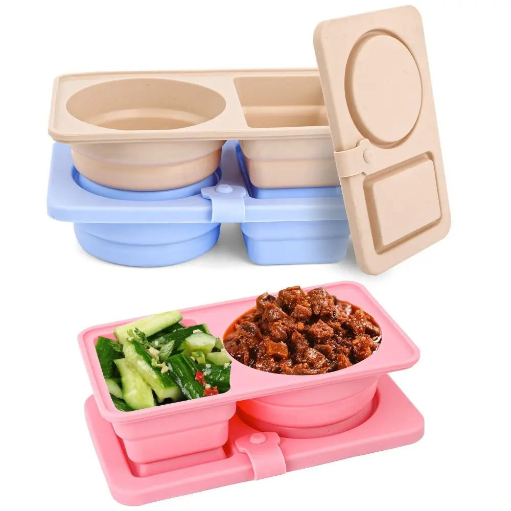Silicone Snack Containers with Lids Multi-Purpose Food Snack Boxs Reusable Double Compartment Dipping Sauce Cups