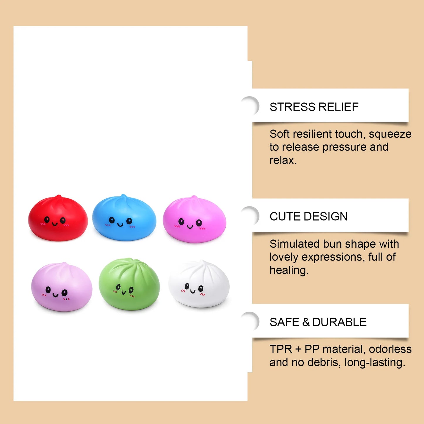 Squishy Dumpling Stress Relief Toy Anti-Anxiety Reduce Pressure Reusable Colorful Realistic Toys Cute Dumpling Soft Fidget Toy