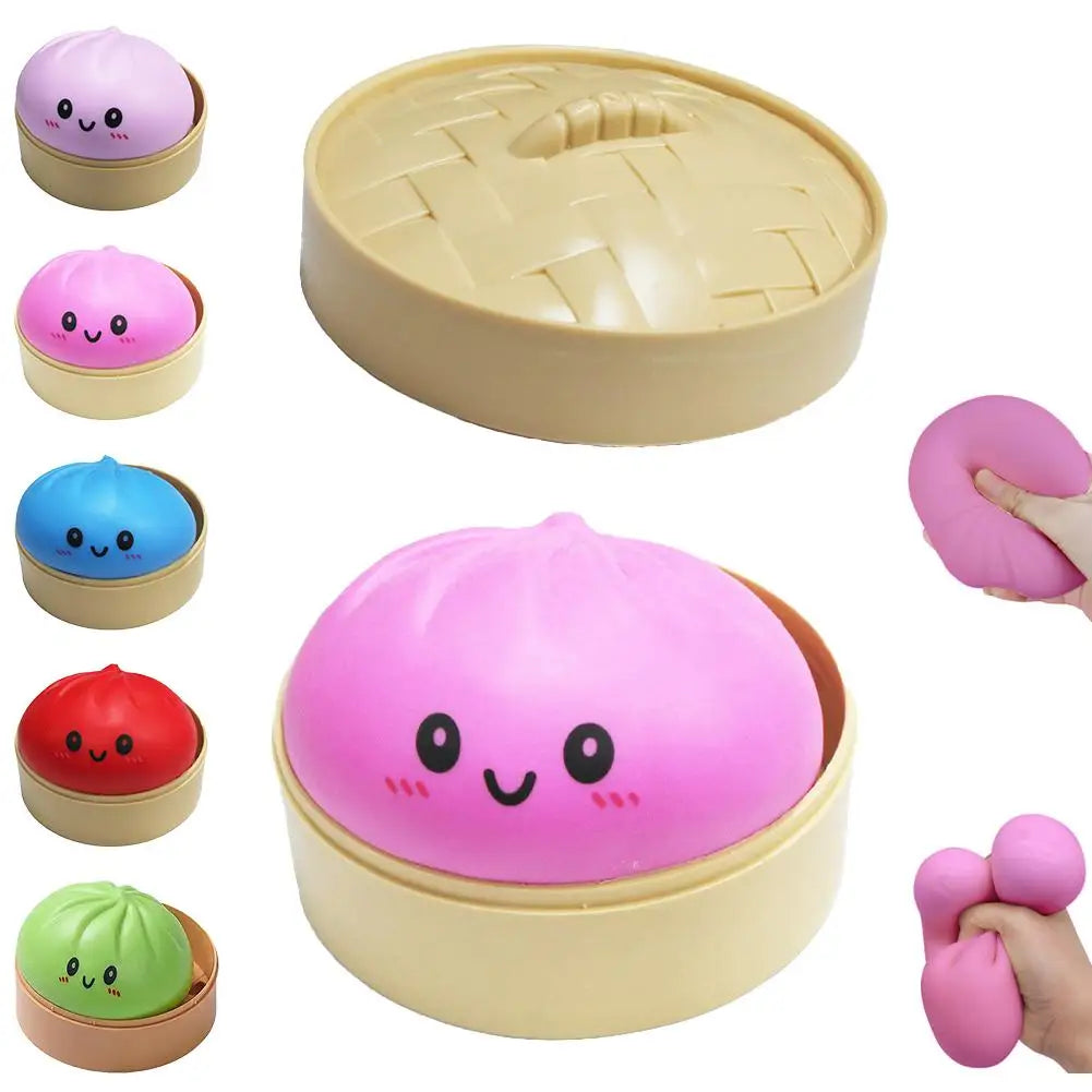 Colorful Dumpling Squishy Stress Relief Balls with Steamer Reusable Rebound Squeeze Reliever Toys Dough Ball  Home Office Gifts