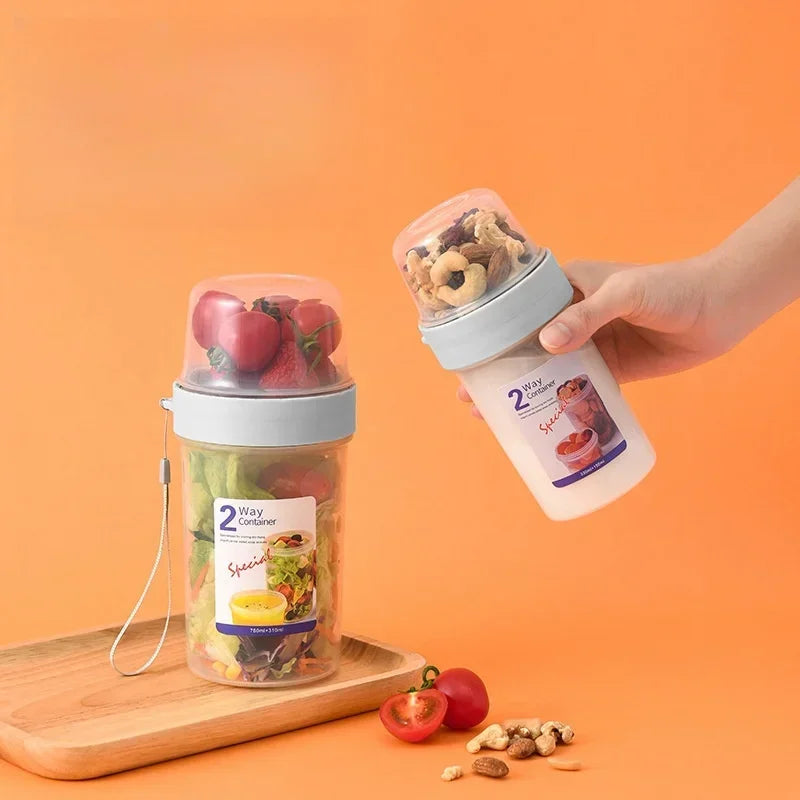 Carry Breakfast Cup Salad Cups Portable Yogurt Cereal Oatmeal Snacks Parfait Containers Salad Dressing Holders with Lid Forks