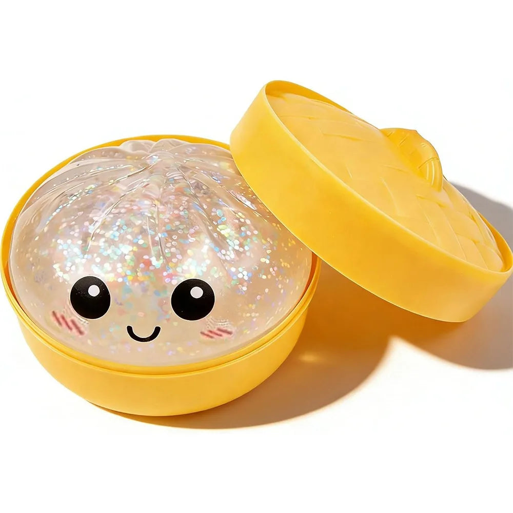 Glitter Dumplings Squishy Toy with Steamer Slow Resilience Squishy Toy Fidget Soft Stress Relief Sensory Ball