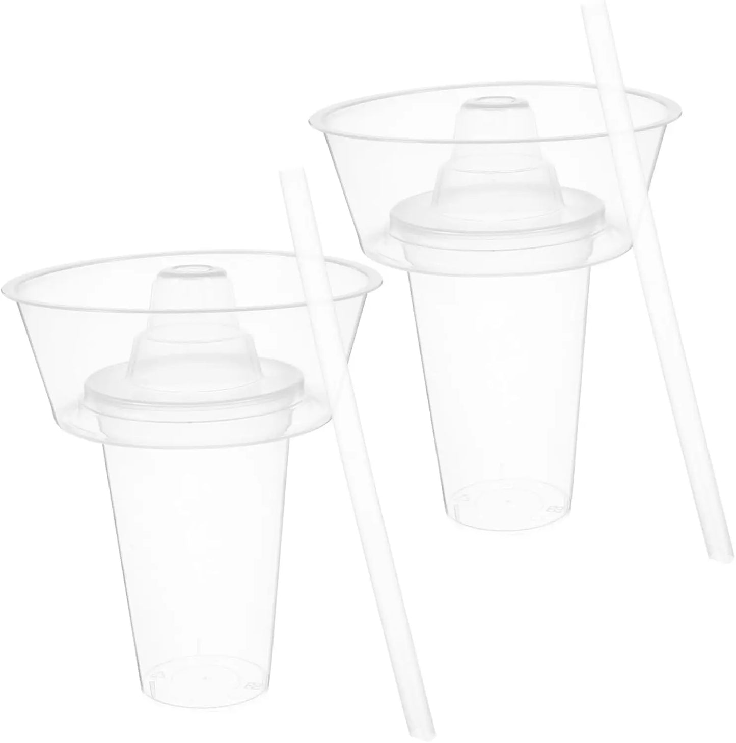 Snack and Drink Cup Set Transparent PP Plastic Cylindrical Snack Bowl with Straws Ideal for Snack, Fruit, Beverage, Outdoor Use