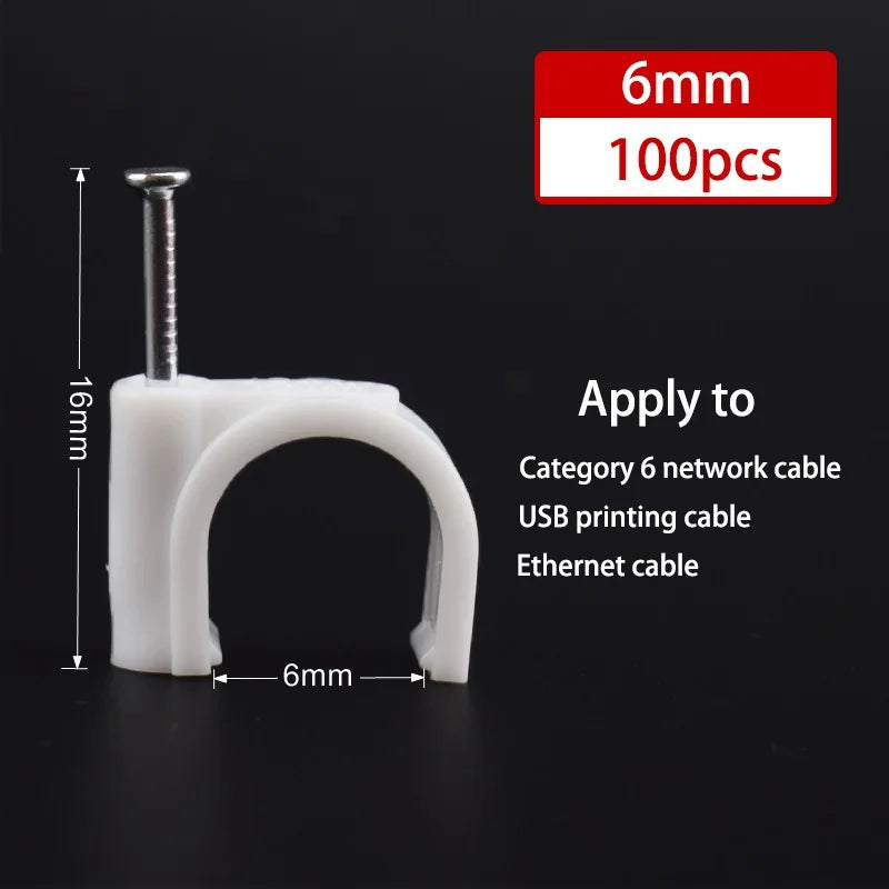 100pcs Cable Clips 4/6/8/10/12/14/16/20mm Cable Wire Clips Nail In Cable Clips Cable Tacks Coaxial Nail Clamps Nails For Cords