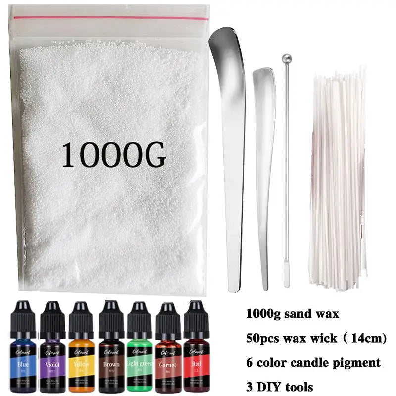 Combustible Sand Handmade Candle Wax DIY Material Kit Pigment Wax Wick Tool Sand Wax Set DIY Making Supplies For Home Decoration