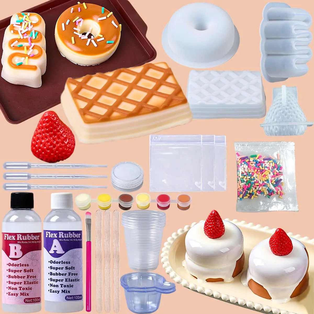 DIY Taba Squishy Kit Set Squishy Making Kit with Doughnut Waffle Strawberry Butter Sticks Mold Fufu Squishy Make Your Own Squish