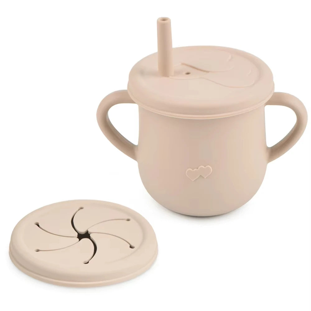 Kids Cup Silicone Food Storage Box Solid Color Baby Sippy Cup Portable Children Snacks Container with Lid Scale BPA Free 200ml
