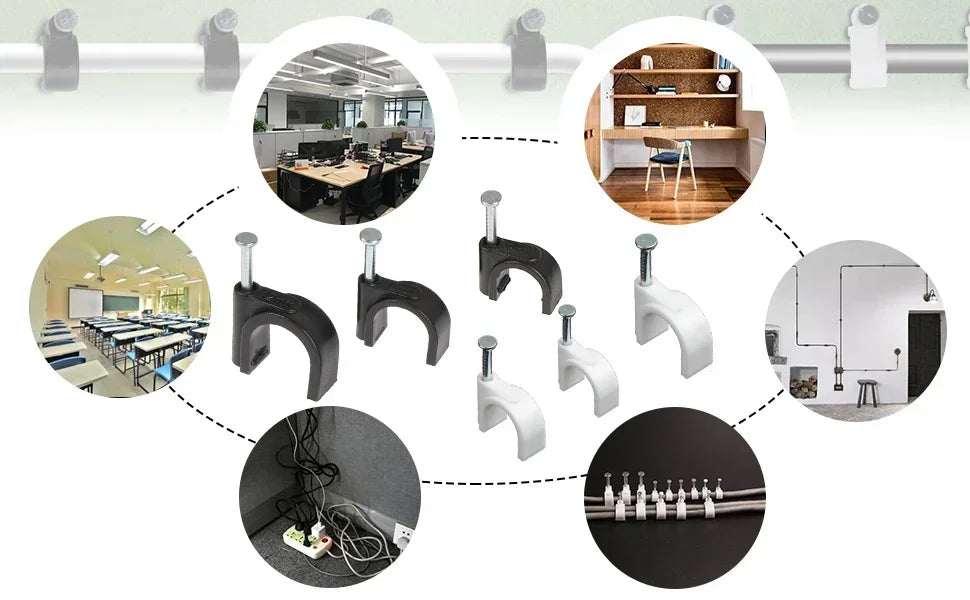 600PCS Cable Wire Clips 4mm to 12mm Electrical Cord Tie Holders for Organizing Cables Plant Climbing and Wall Mounting