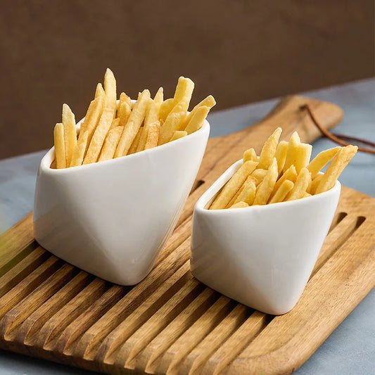 Angled Snack Cup  for Fries and Appetizers Modern Tableware Ideal for Home and Restaurant Use White Ceramic