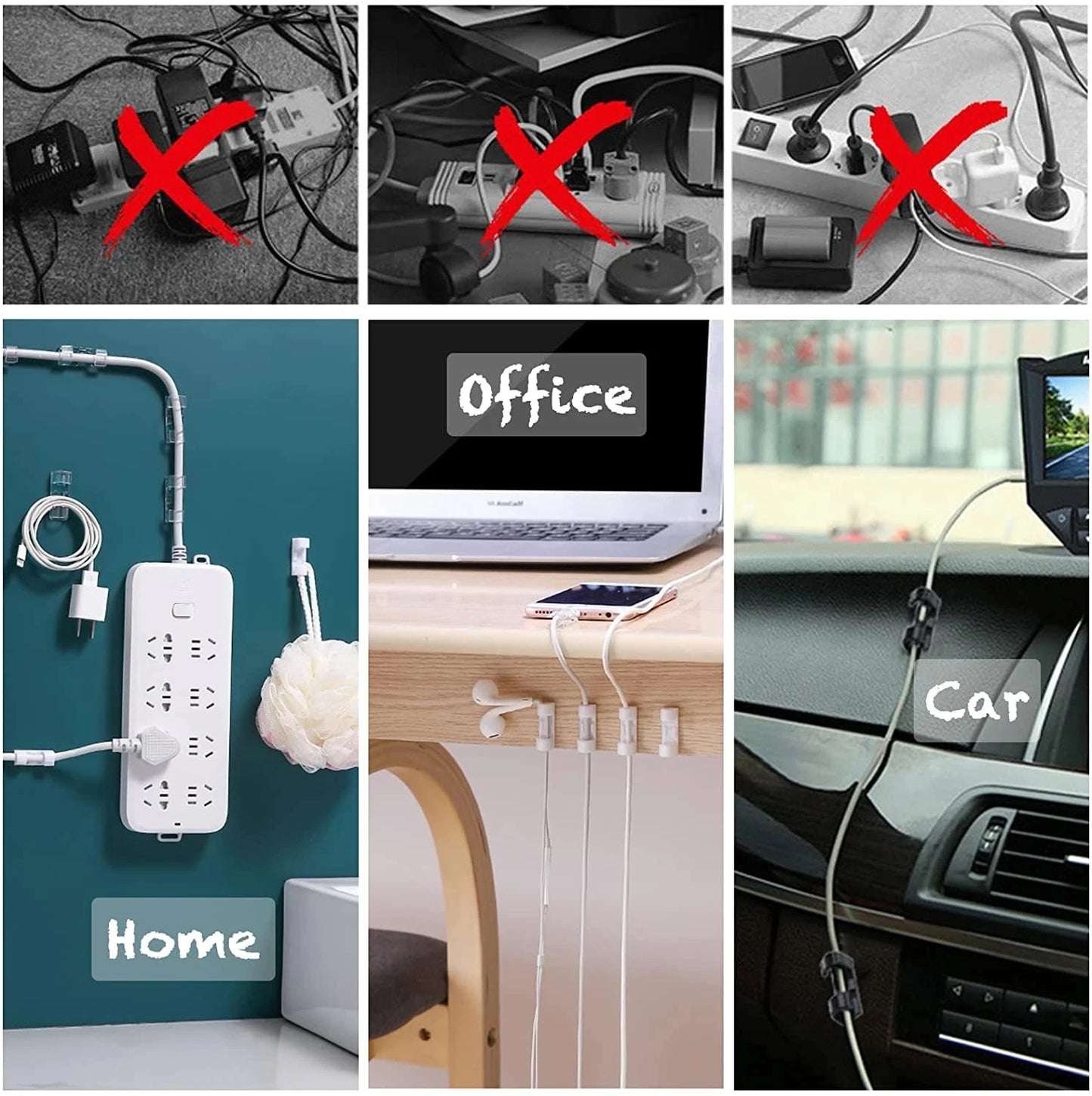 Adhesive Cable Clips Data Cable Manager Wire Management Organizer for Desk Office Car Home Wire Clip Clamp Self-Adhesive Sticker