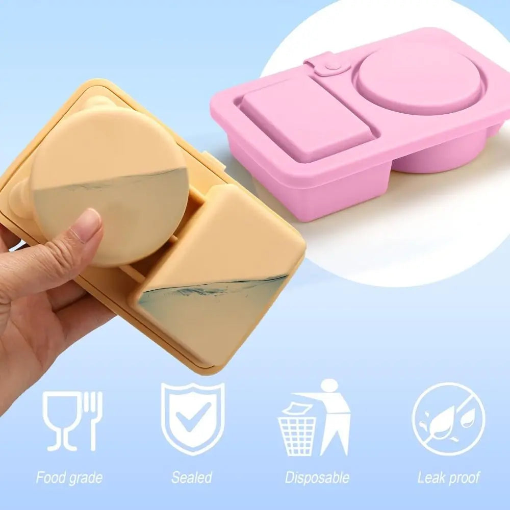 Silicone Snack Containers with Lids Multi-Purpose Food Snack Boxs Reusable Double Compartment Dipping Sauce Cups